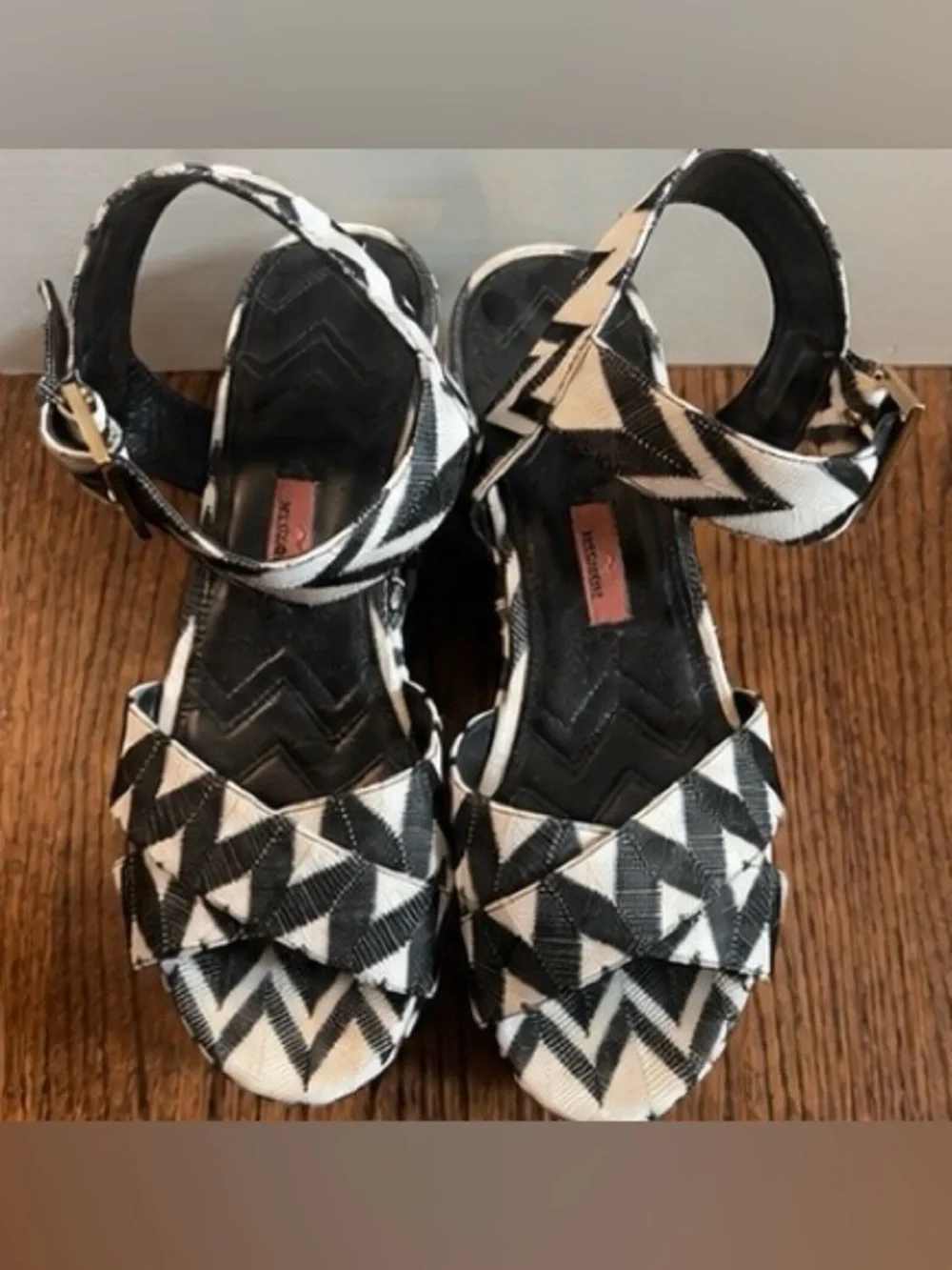 Missoni Black & White Chevron Platform Wedge Sandals Size 41